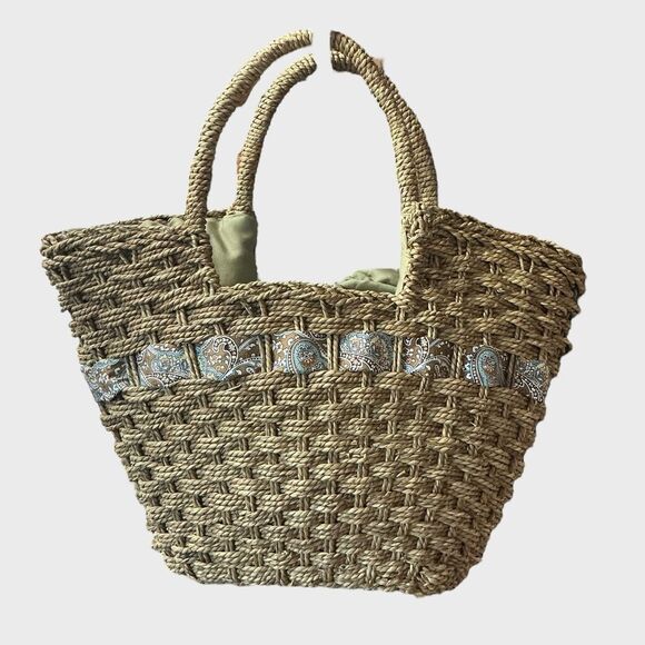 Wicker Tote Mesh Bag Purse Summer Beach Vacation Cruise - Picture 2 of 9